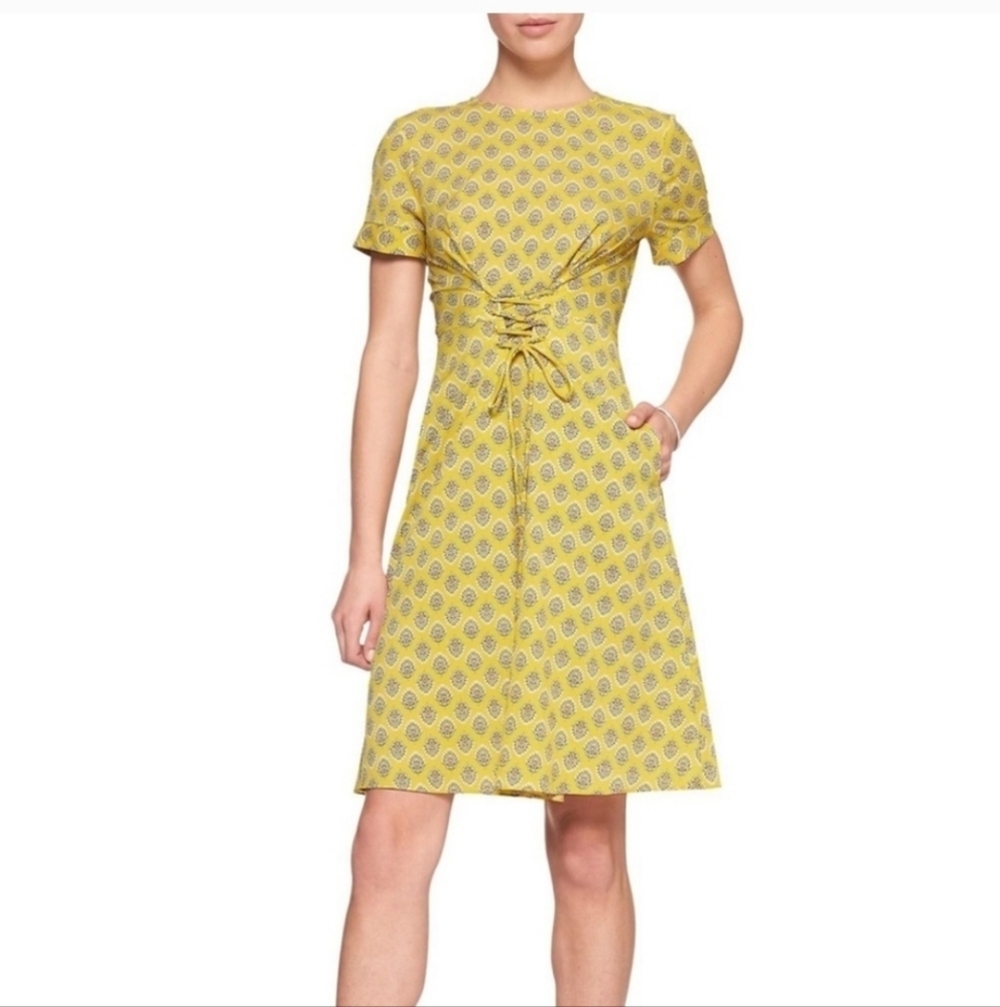Banana Republic Yellow Geometric Midi Dress 6
